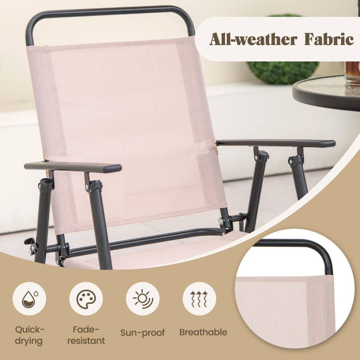 LIVSK Terrasmeubelset met Parasol - Inklapbare Barkrukken - Ergonomisch Ontwerp - Weerbestendig - Beige en Zwart