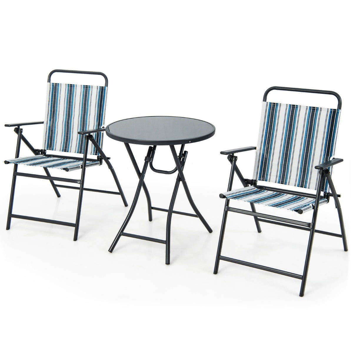 LIVSK Opvouwbare Terrasstoelenset met Ronde Tafel - Ergonomisch - Ademend - Stabiel Metaal - Voor Tuin of Balkon - Grijs