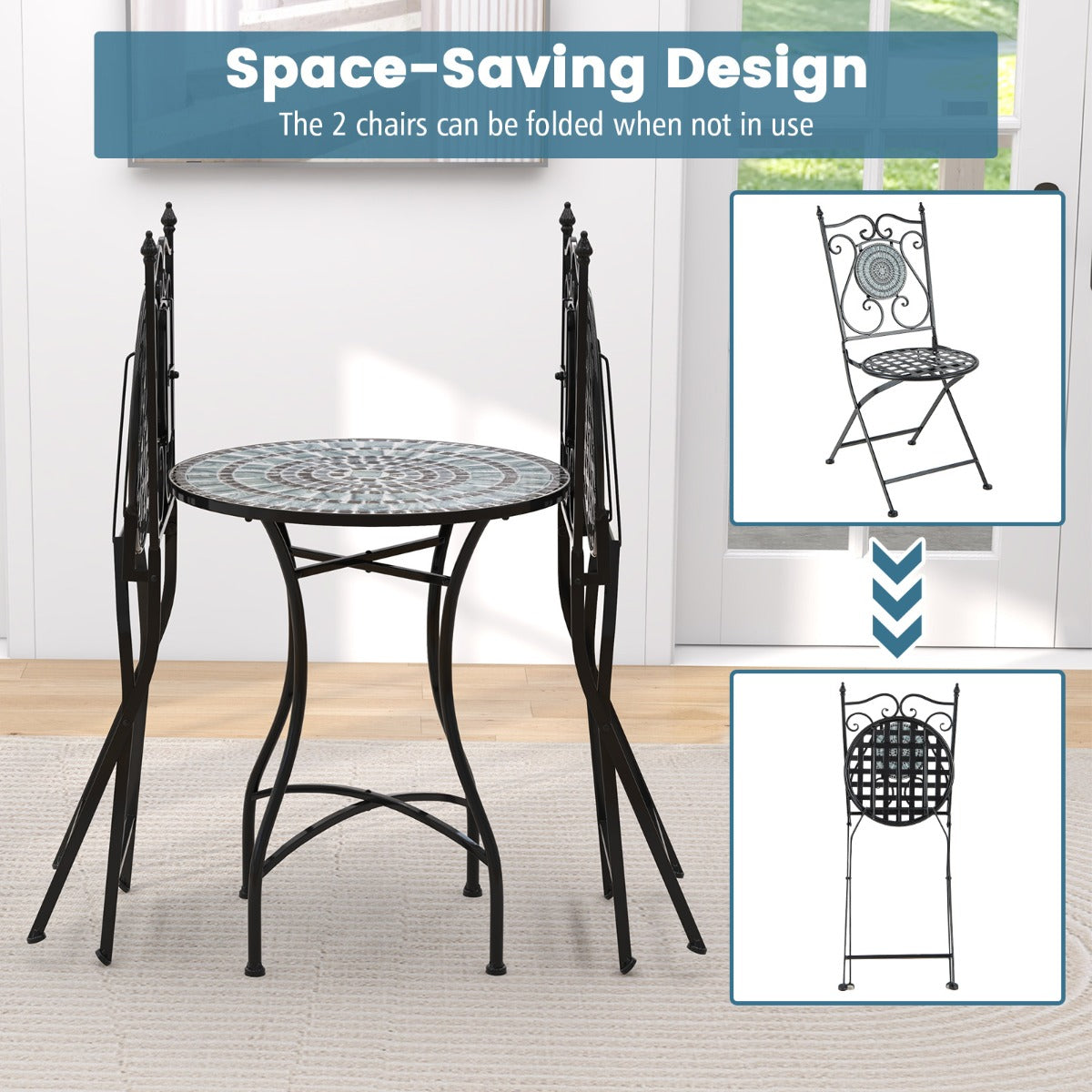 LIVSK Mozaïekstoelenset - 3 Delig met Inklapbare Stoelen - Duurzaam en Ergonomisch - Voor Binnen en Buiten - Zoals afgebeeld