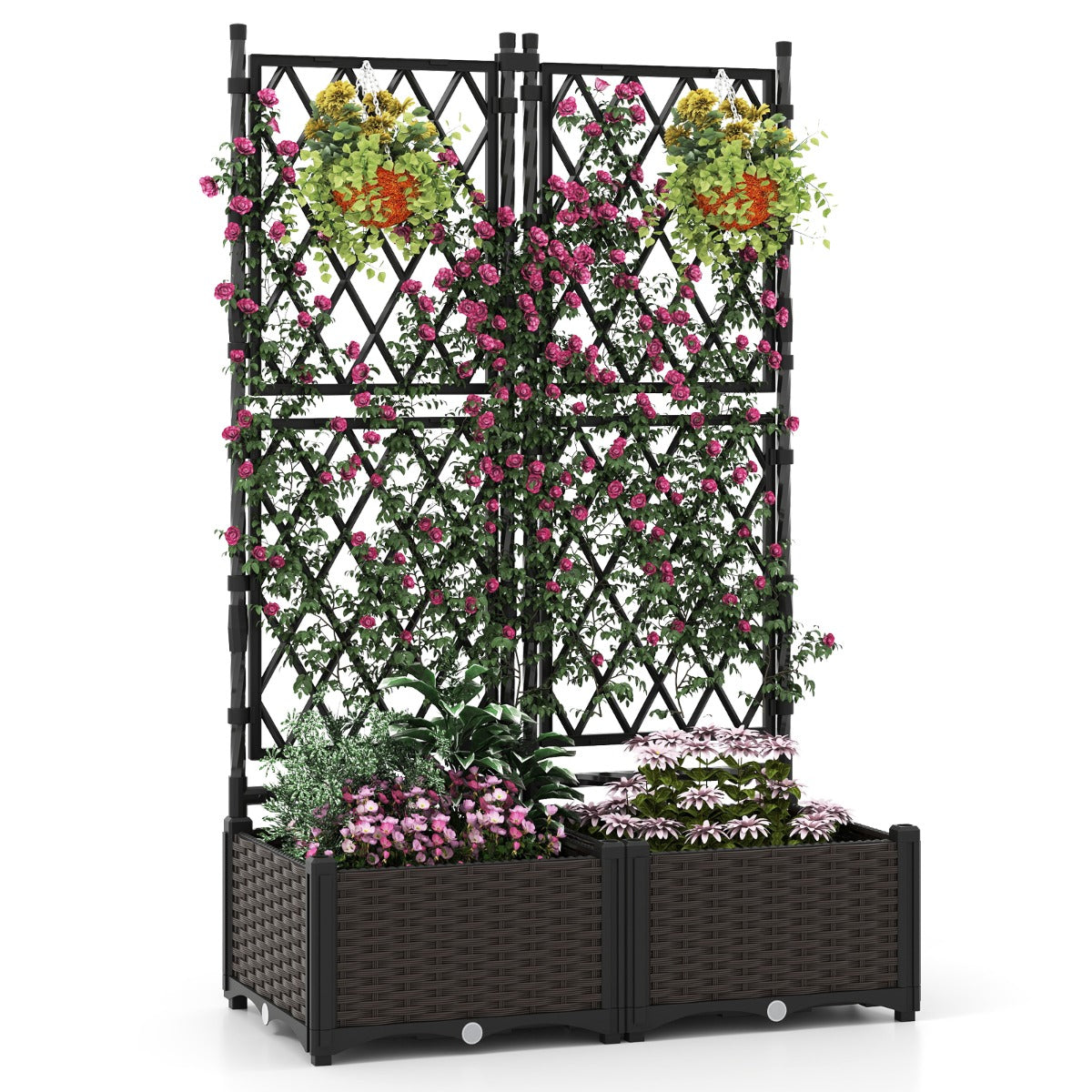 LIVSK Verhoogd Tuinbed met Klimrek - 2-in-1 Plantenbak met Zelfbewateringssysteem - Duurzaam Metaal - 80 x 40 x 126 cm - Zwart