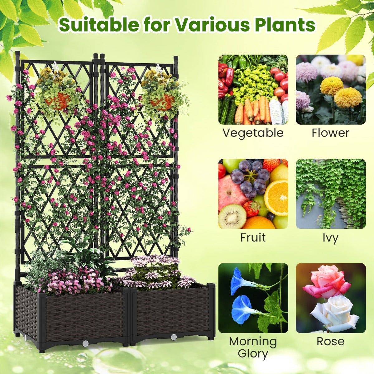 LIVSK Verhoogd Tuinbed met Klimrek - 2-in-1 Plantenbak met Zelfbewateringssysteem - Duurzaam Metaal - 80 x 40 x 126 cm - Zwart