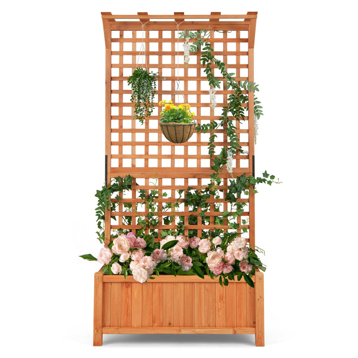 LIVSK Verhoogd Tuinbed met Klimrek en Dak - Weerbestendig Vurenhout - Optimale Waterafvoer - 90 x 44,5 x 182,5 cm - Natuurlijk