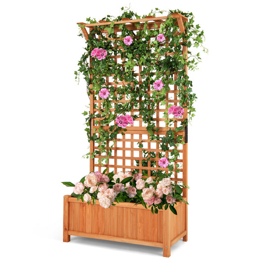 LIVSK Verhoogd Tuinbed met Klimrek en Dak - Weerbestendig Vurenhout - Optimale Waterafvoer - 90 x 44,5 x 182,5 cm - Natuurlijk