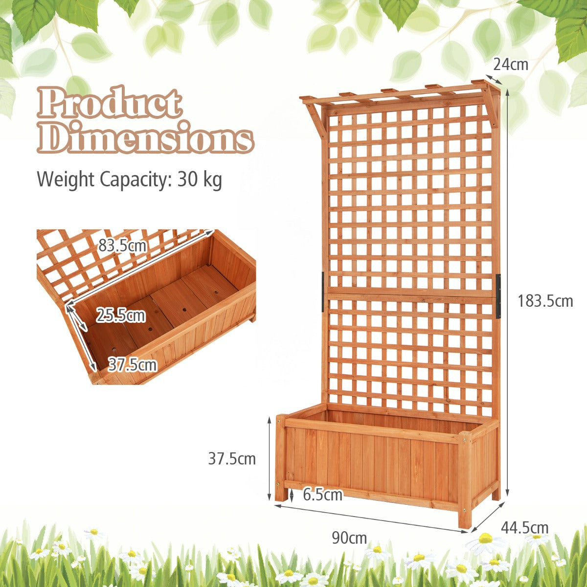 LIVSK Verhoogd Tuinbed met Klimrek en Dak - Weerbestendig Vurenhout - Optimale Waterafvoer - 90 x 44,5 x 182,5 cm - Natuurlijk