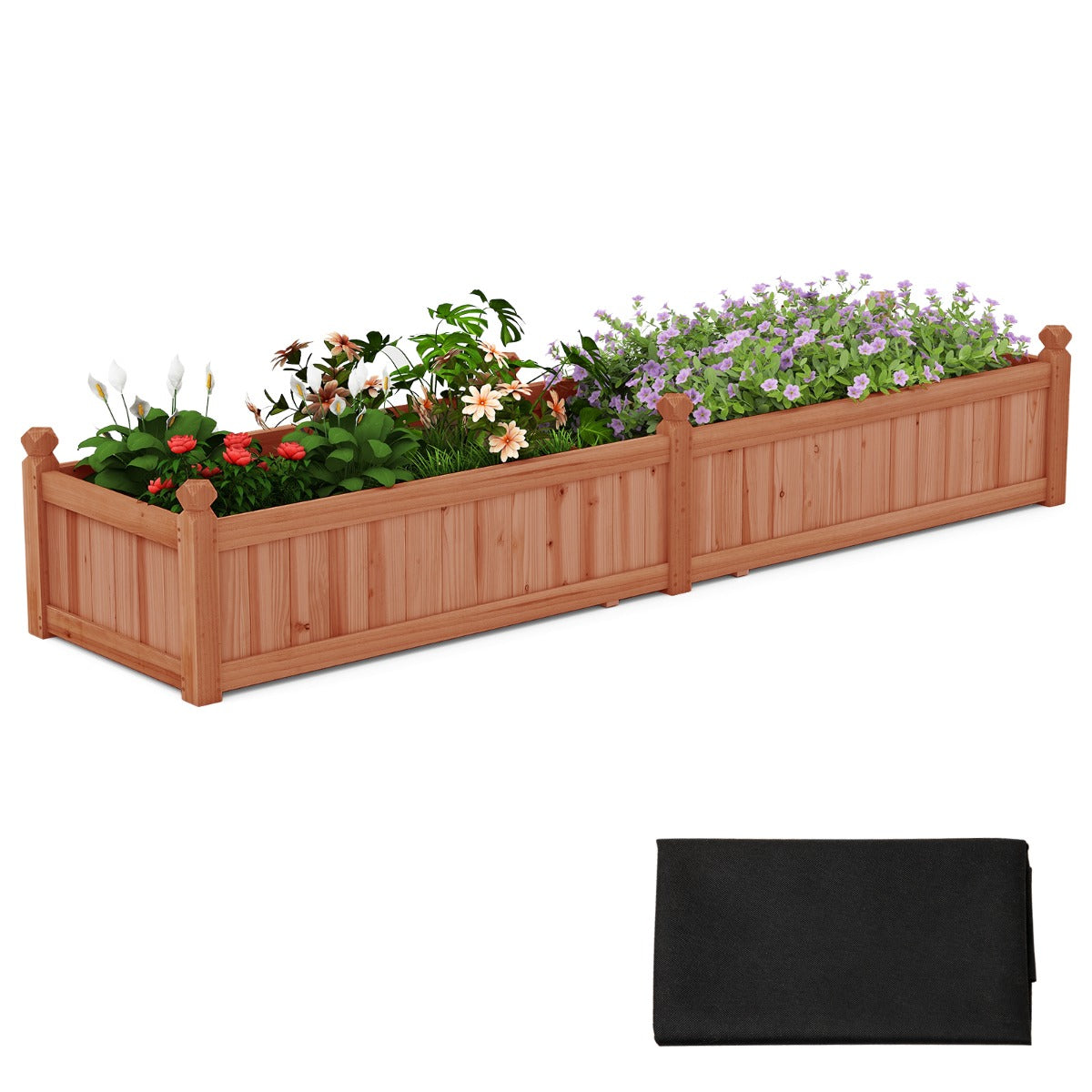 LIVSK Verhoogd Tuinbed van Vurenhout - 0,35 m³ - Afwateringsgaten - Verwijderbare Bodempanelen - 227 x 59,5 x 40 cm - Rustiek