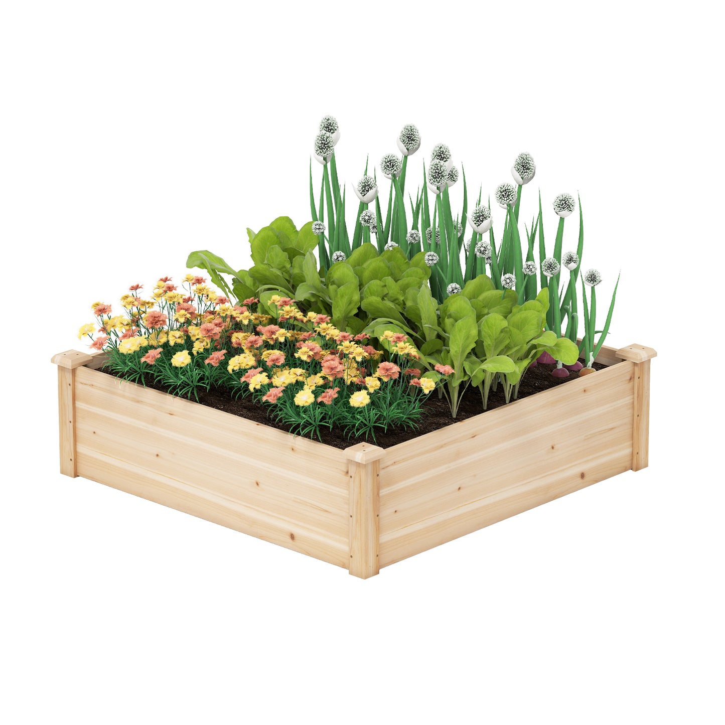 LIVSK Houten Verhoogd Plantenbed - Open Bodem voor Gezonde Wortels - Duurzaam Sparrenhout - Ruim 102 x 102 x 30 cm - Natuurlijk
