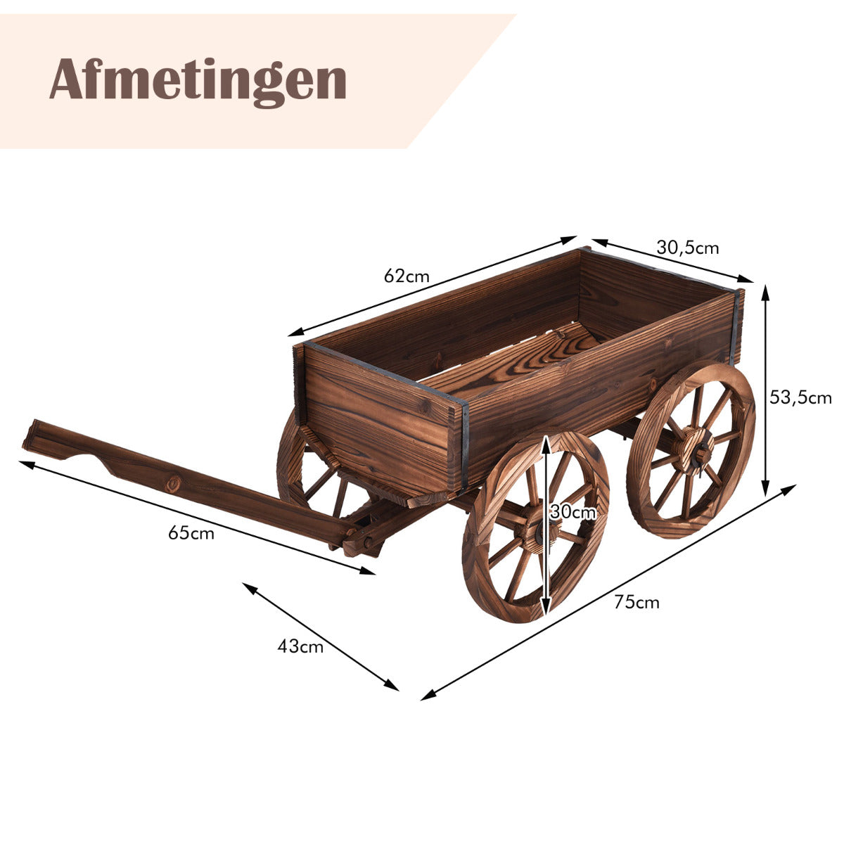 LIVSK Houten Plantenbak Kar - Massief Sparrenhout - Ruime Opslag - 4 Wielen - Gemakkelijk te Verplaatsen - 120 x 43 x 53,5 cm -