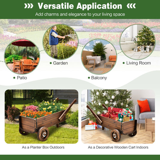 LIVSK Kruiwagen Plantenwagen - Gecarboniseerd Dennenhout - Antieke Uiterlijk - Afvoergat - Wielen - 81 x 40 x 38,5 cm - Rustiek