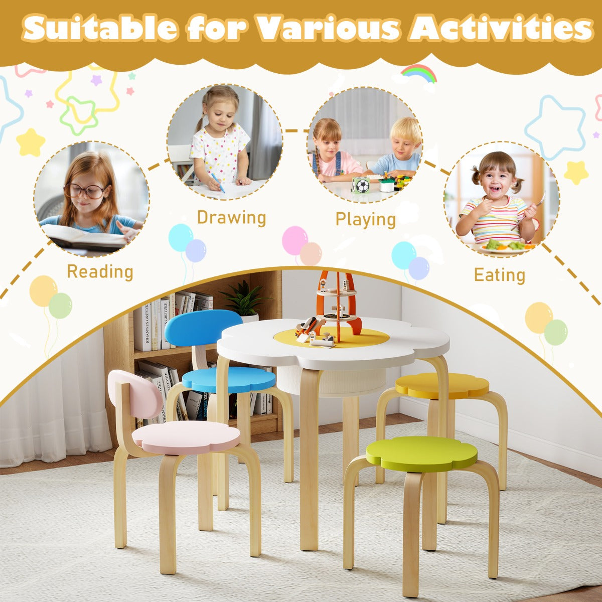 Livsk costway bloemvormige kinderbureau en stoelset kinderstoelset 5