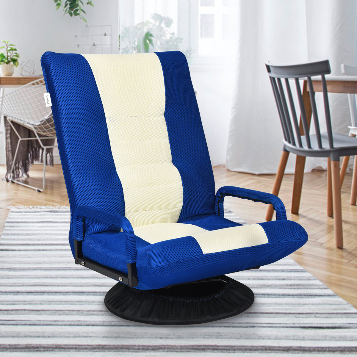 Livsk costway bodenstuhl bodensessel 360drehbar verstellbarer ruckenlehne gamer sessel 100kg blau 2