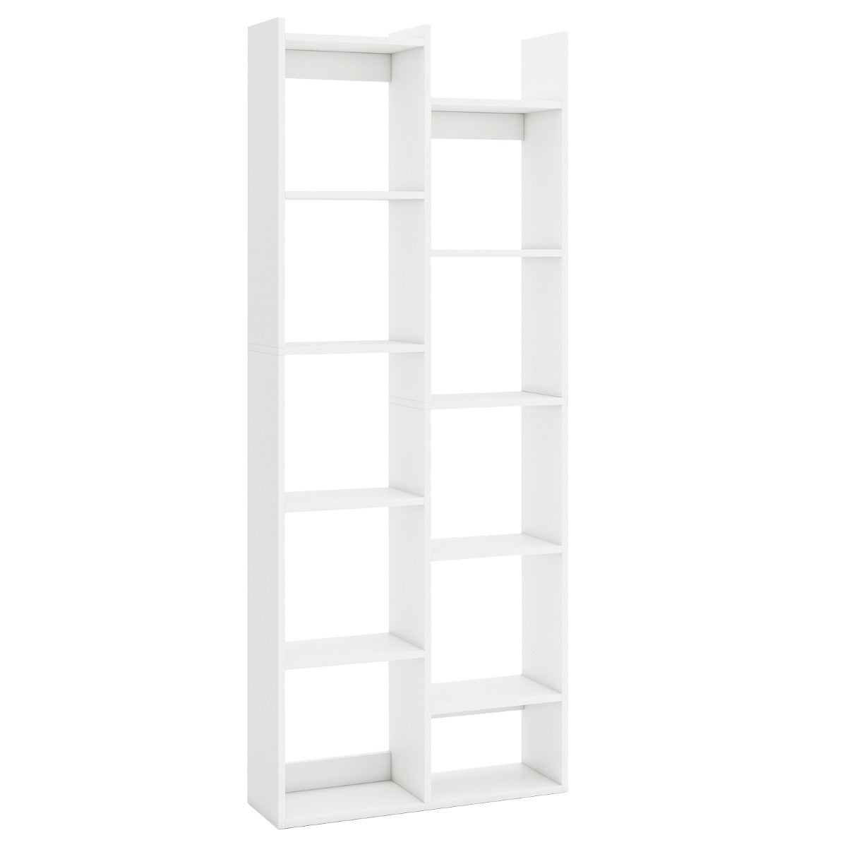 LIVSK Boekenkast 12-Niveaus - Houten Frame met Anti-Kantelsets - Boomvormig Ontwerp - Tot 141 kg - 65 x 20 x 162 cm - Naturel/Wit
