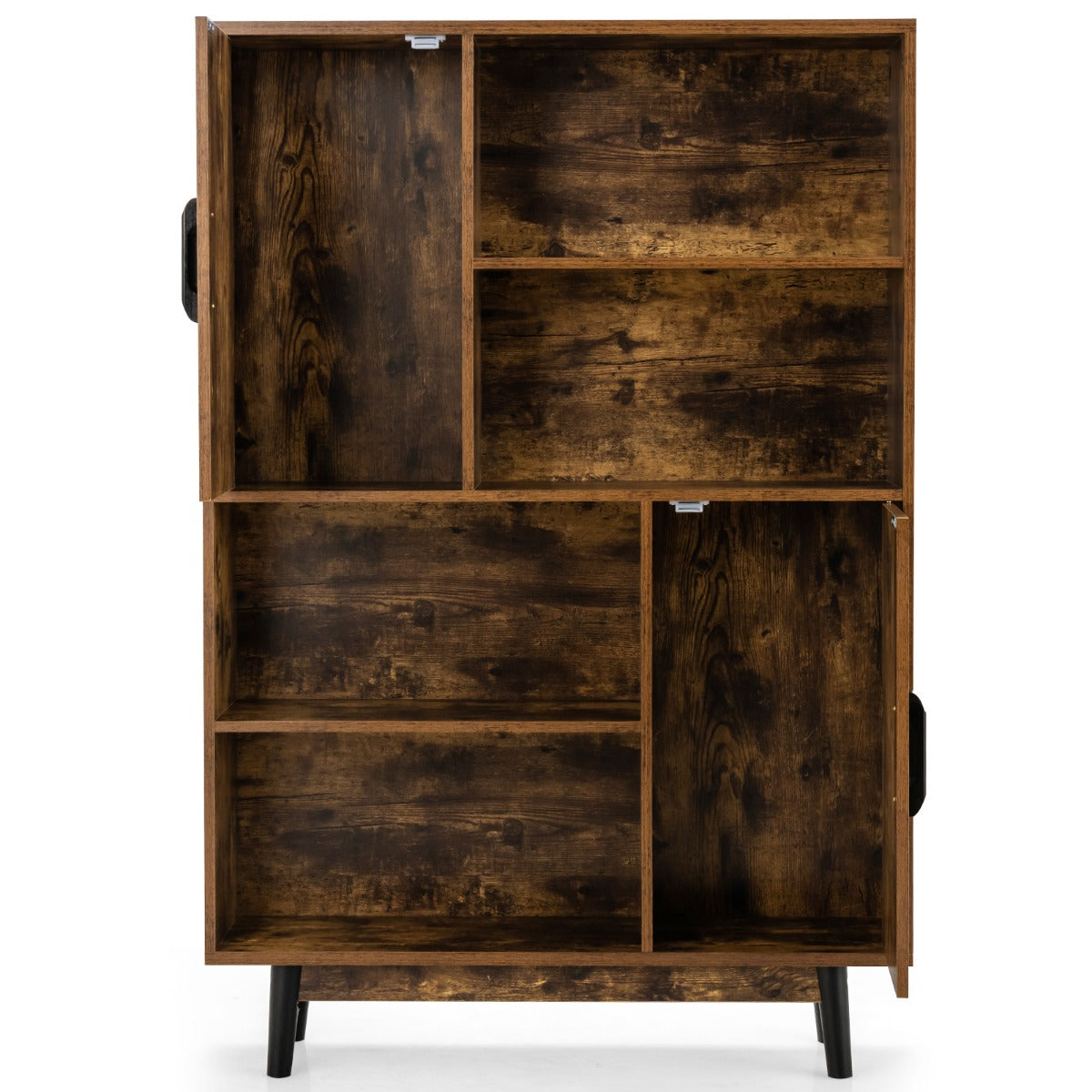 LIVSK Houten Boekenkast met 4 Etages - Open Planken en Deuren - Multifunctioneel en Stabiel - Eenvoudige Montage - Koffie
