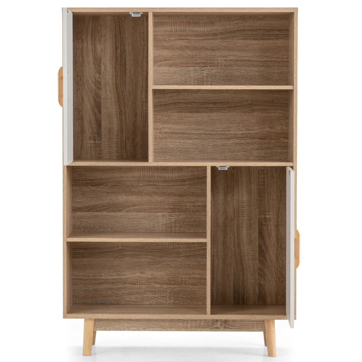 LIVSK Houten Boekenkast - 4 Open Planken en 2 Deuren - Multifunctioneel en Veilig - Eenvoudig te Monteren - 80 x 24 x 120 cm - Wit