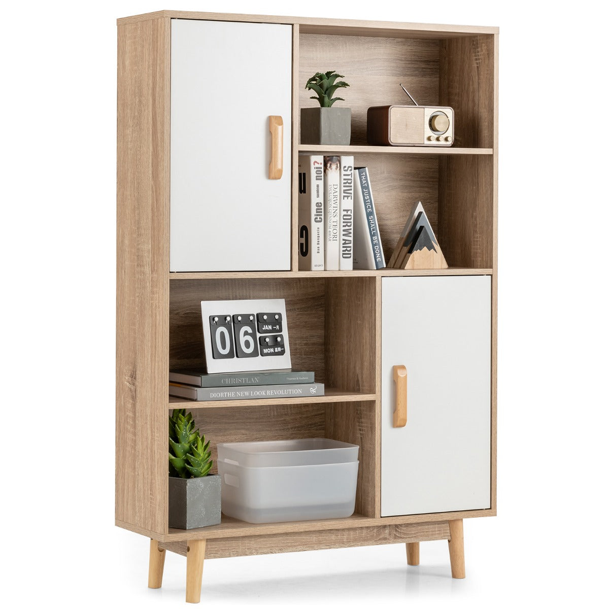 LIVSK Houten Boekenkast - 4 Open Planken en 2 Deuren - Multifunctioneel en Veilig - Eenvoudig te Monteren - 80 x 24 x 120 cm - Wit