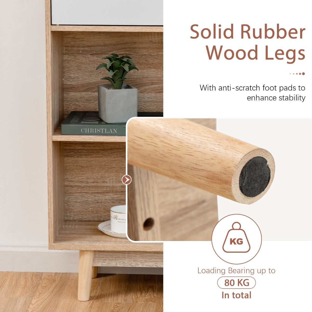 LIVSK Houten Boekenkast - 4 Open Planken en 2 Deuren - Multifunctioneel en Veilig - Eenvoudig te Monteren - 80 x 24 x 120 cm - Wit
