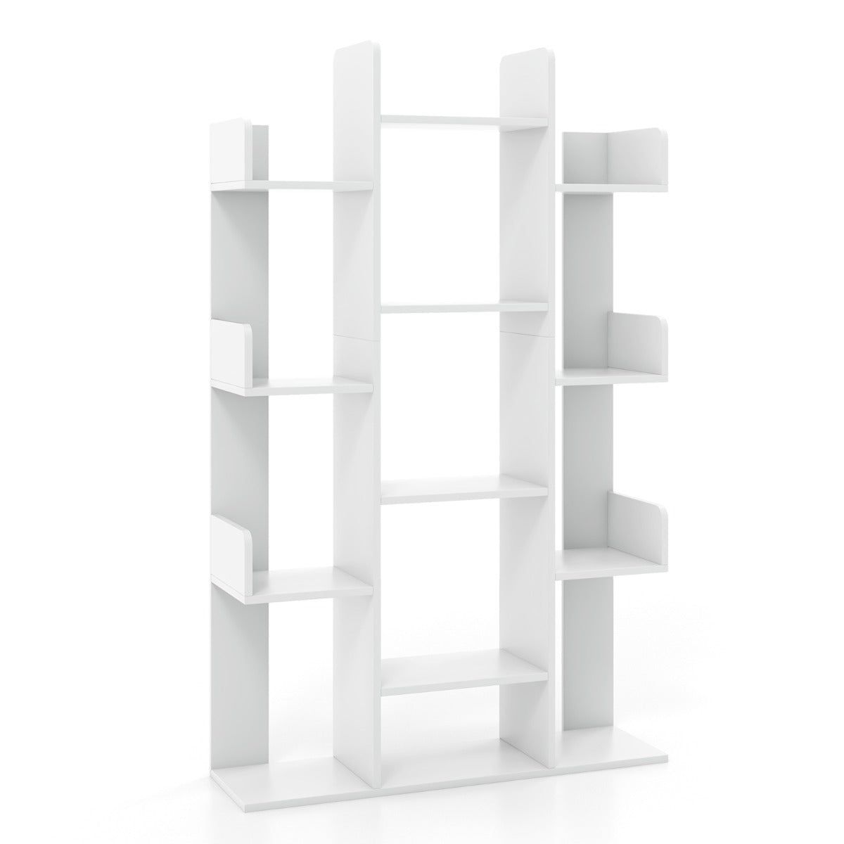 Livsk costway boekenkast in boomvorm rek met 13 open vakken staand rek opbergrek voor woonkamer of kantoor wit 86 x 245 x 141 cm 1 1