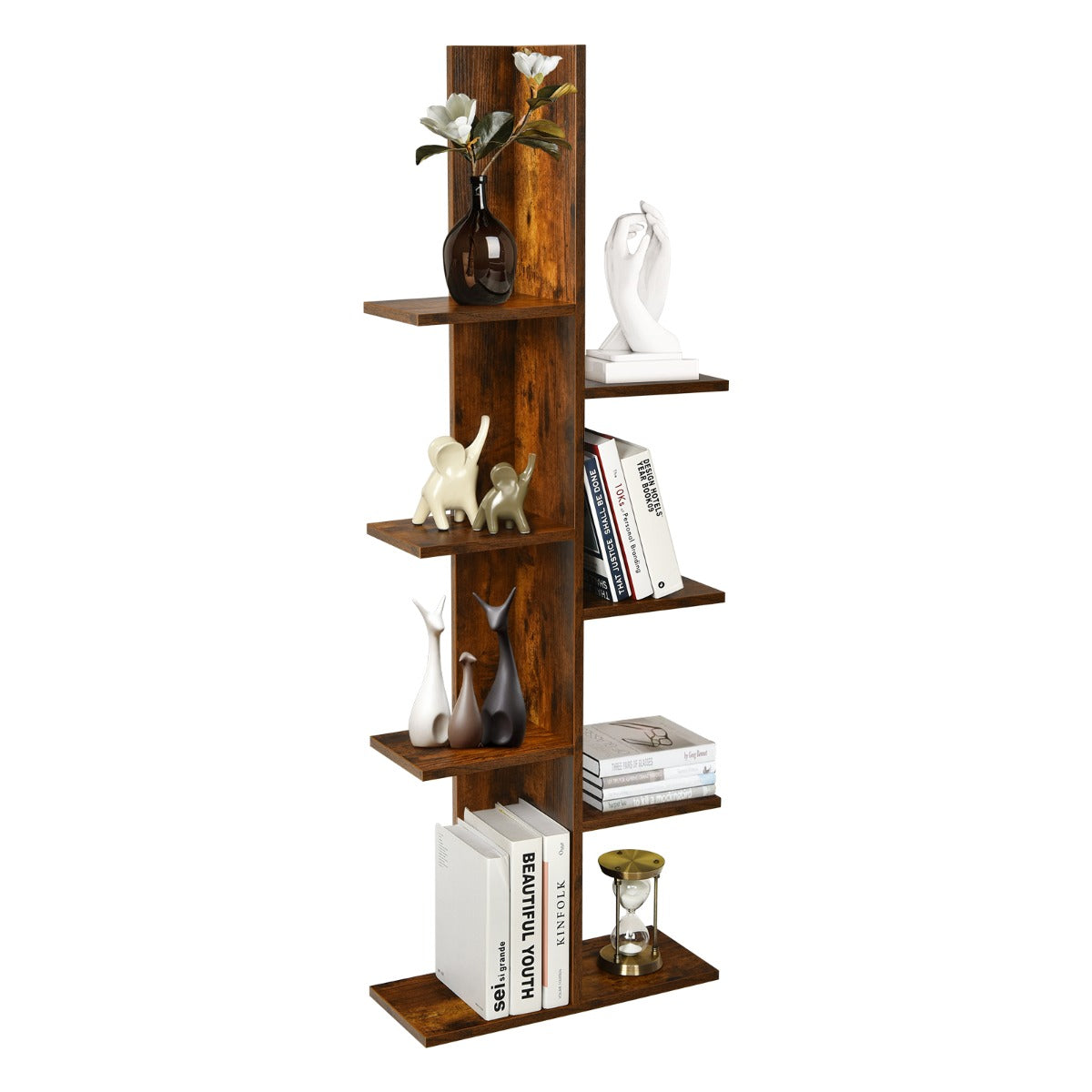LIVSK Boekenrek - 7 Lagen - Hoogwaardig MDF - Temperatuurbestendig en Waterdicht - Ruimtebesparend - 50 x 20 x 141 cm - Bruin