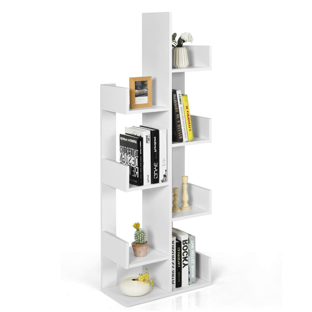 LIVSK Boomvormige Boekenkast - 8 Vakken - Duurzaam en Veilig - 50 x 25 x 145 cm - Wit