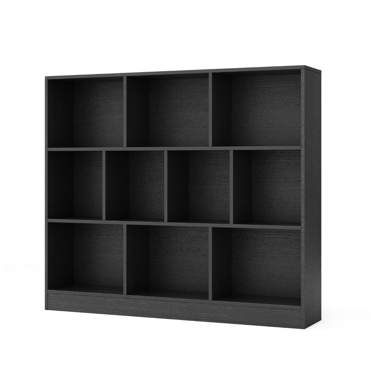 Livsk costway boekenkast met 10 vakken vrijstaande opbergmeubel met drie niveaus houten planken van 120 cm lang zwart 1 1