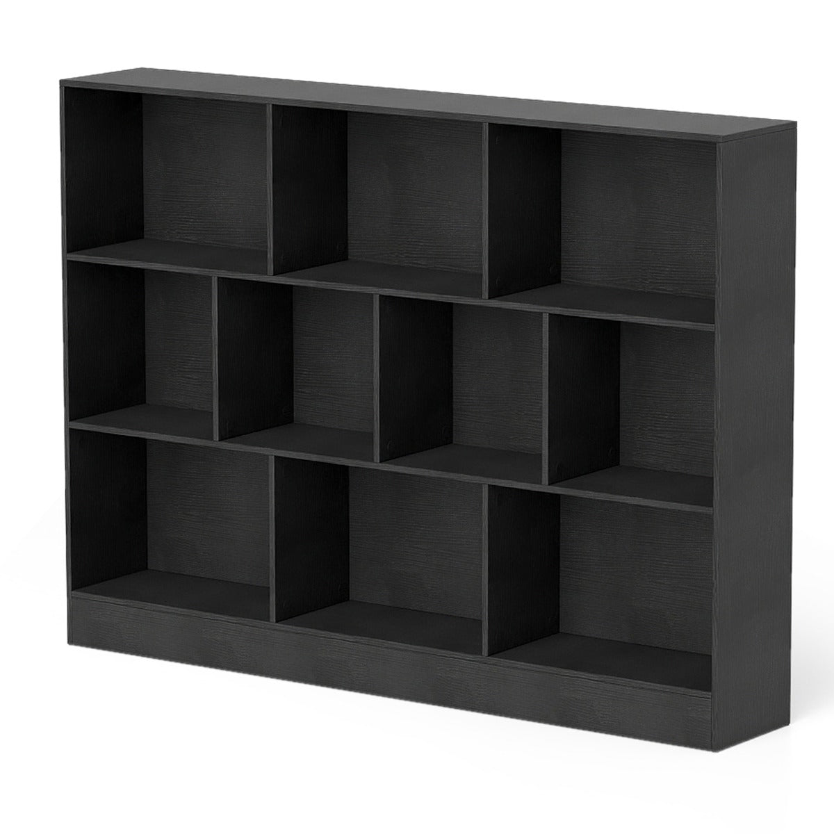 Livsk costway boekenkast met 10 vakken vrijstaande opbergmeubel met drie niveaus kantelbeveiligingsset houten displayplank van 140 cm 1 1