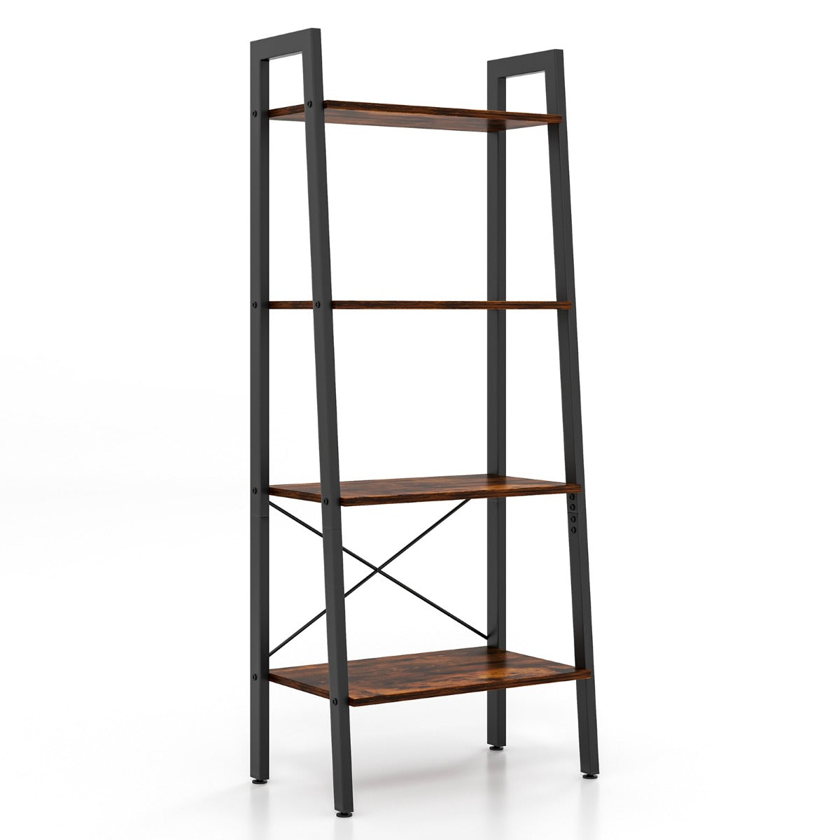 LIVSK Boekenkast met 4 Niveaus - Industrieel Design - Metalen Frame - Verstelbare Voetkussens - Draagvermogen 90 kg - Rustiek