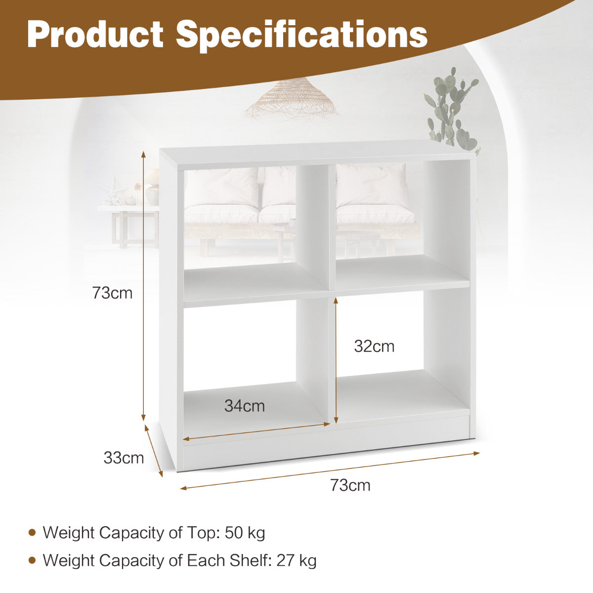 LIVSK Kubusrek met 4 Dobbelstenen - Stevige Platen - Kantelbeveiliging - Antislip Voetkussens - 73 x 33 x 73 cm - Wit