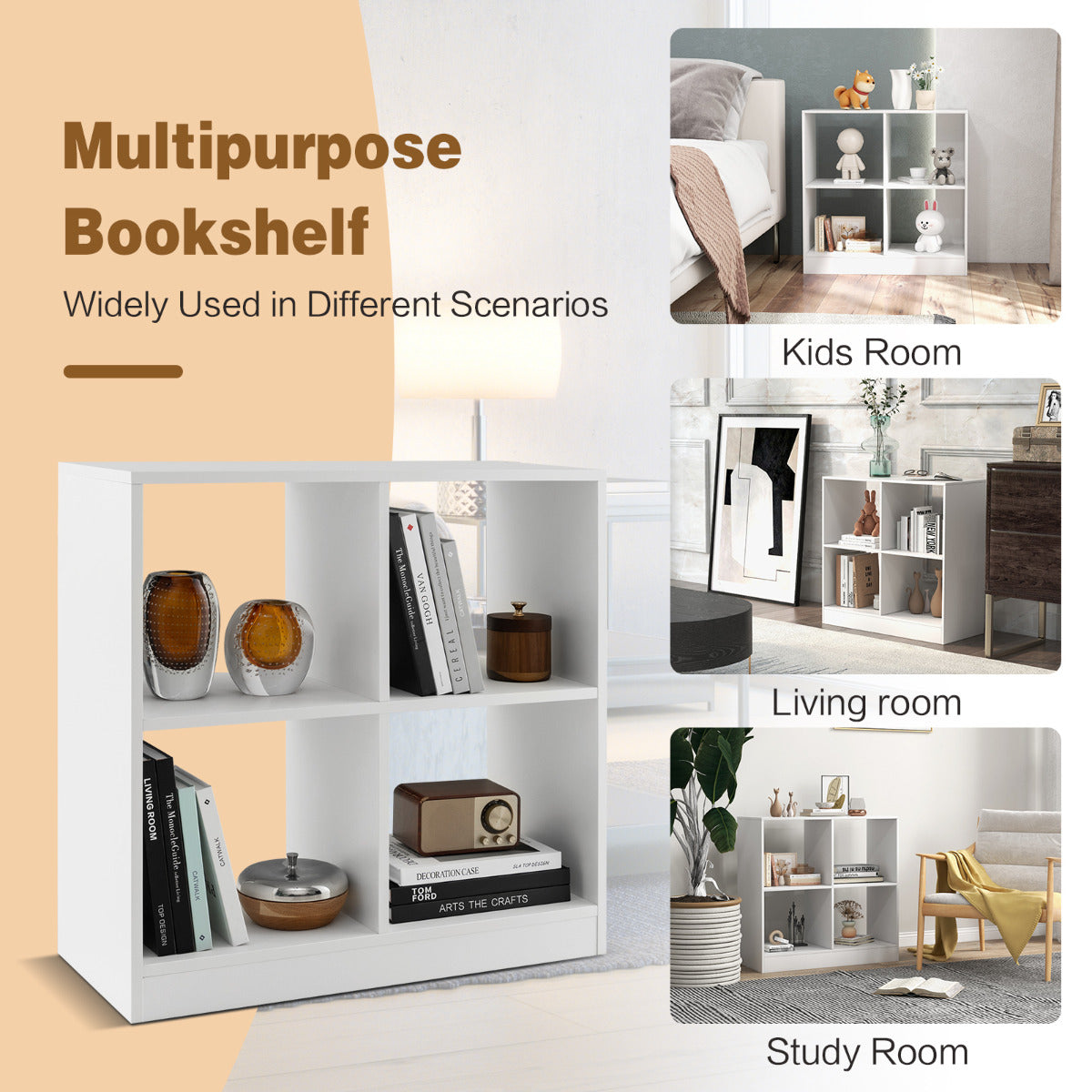 LIVSK Kubusrek met 4 Dobbelstenen - Stevige Platen - Kantelbeveiliging - Antislip Voetkussens - 73 x 33 x 73 cm - Wit
