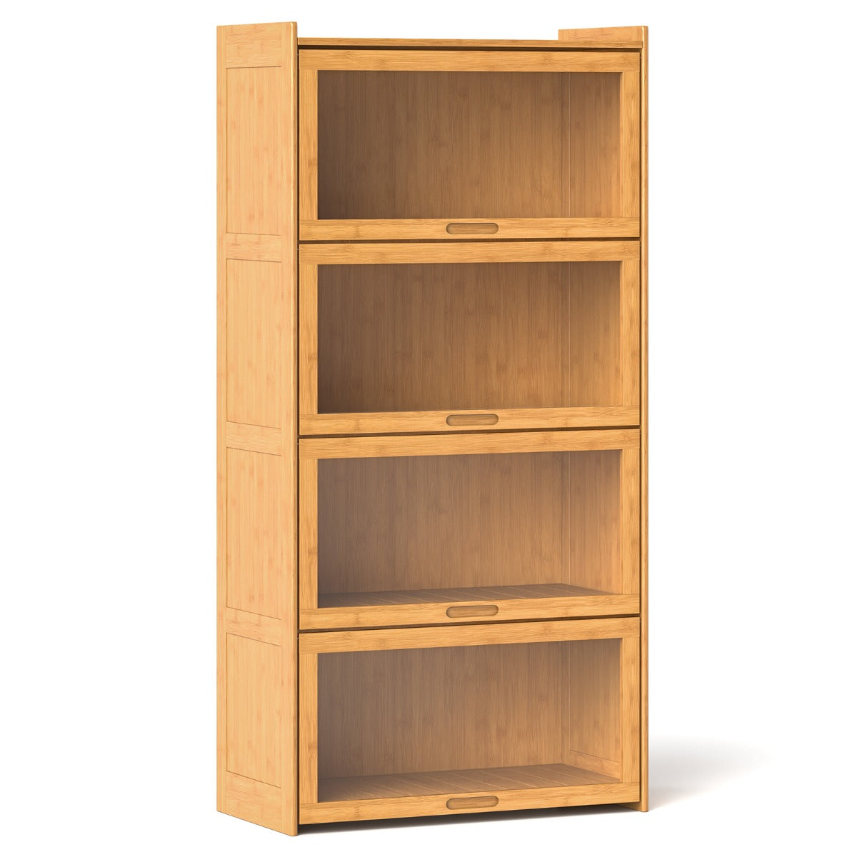 LIVSK Bamboe Boekenkast - 4 Verdiepingen - Stevige Constructie - Praktische Klapdeuren - Tot 30 kg per Niveau - Bruin/Natuur