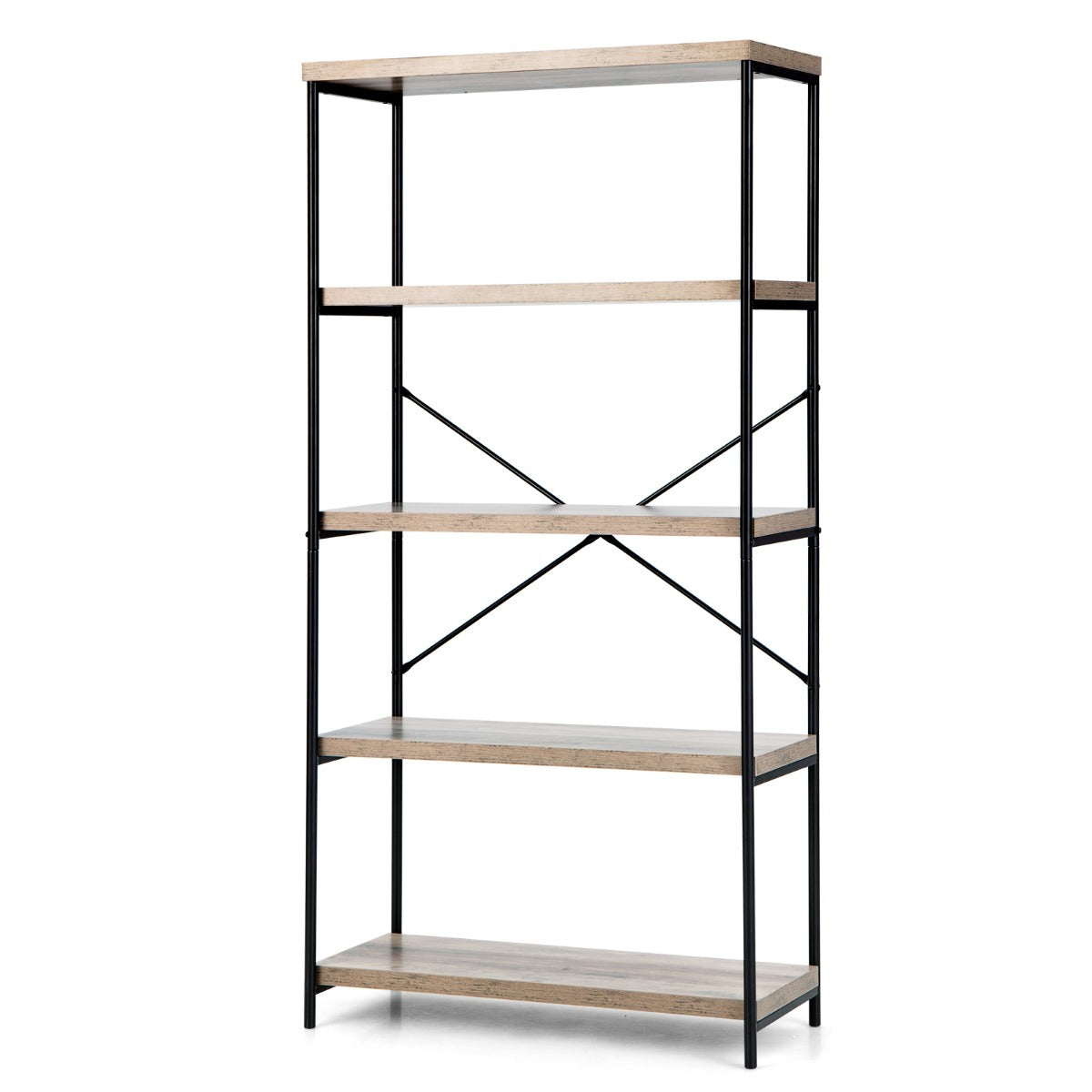 LIVSK Industrieel Vrijstaande Boekenkast - 5 Open Planken - Stabiel en Veilig - Tot 100 kg - 79 x 35 x 160 cm - Zwart Metaal en