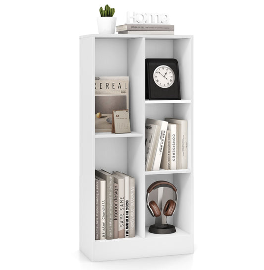 LIVSK Boekenkast met 5 Vakken - Duurzaam Hout en MDF - Kantelbeveiligingen - Totale Capaciteit 90 kg - 50 x 24 x 104 cm - Wit