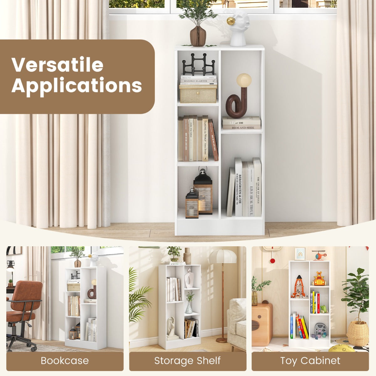 LIVSK Boekenkast met 5 Vakken - Duurzaam Hout en MDF - Kantelbeveiligingen - Totale Capaciteit 90 kg - 50 x 24 x 104 cm - Wit