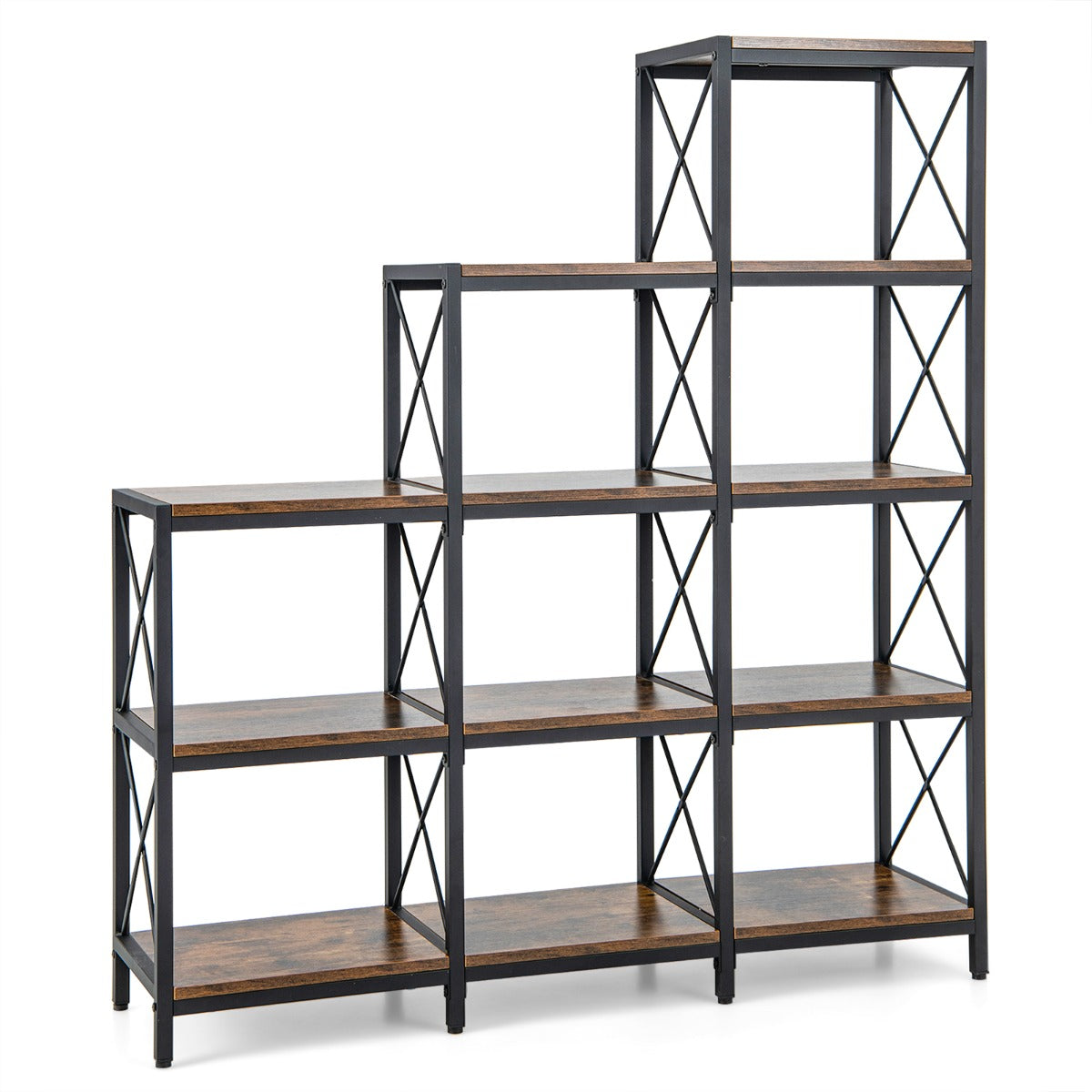 LIVSK Boekenkast met 12 Planken - Koolstofstaal Frame - Verstelbare Voetsteunen - Anti-Kantelsets - 240 kg Draagvermogen -