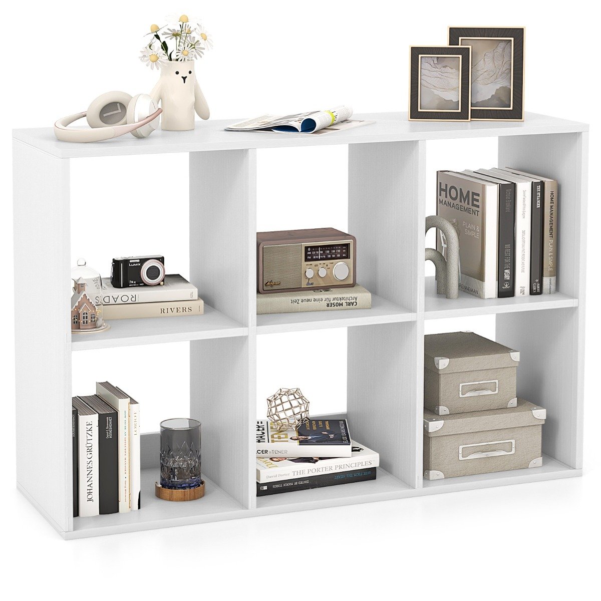 LIVSK Boekenkast met 6 Vakken - Vrijstaand en Duurzaam - Kantelbeveiliging en Antislip Voetjes - 103,5 x 33 x 70 cm - Wit