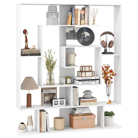 LIVSK Geometrische Boekenkast - 7-laags Opbergorganizer - Robuust met Anti-kantelsets - 125 x 22 x 150 cm - Rustiek bruin/Wit