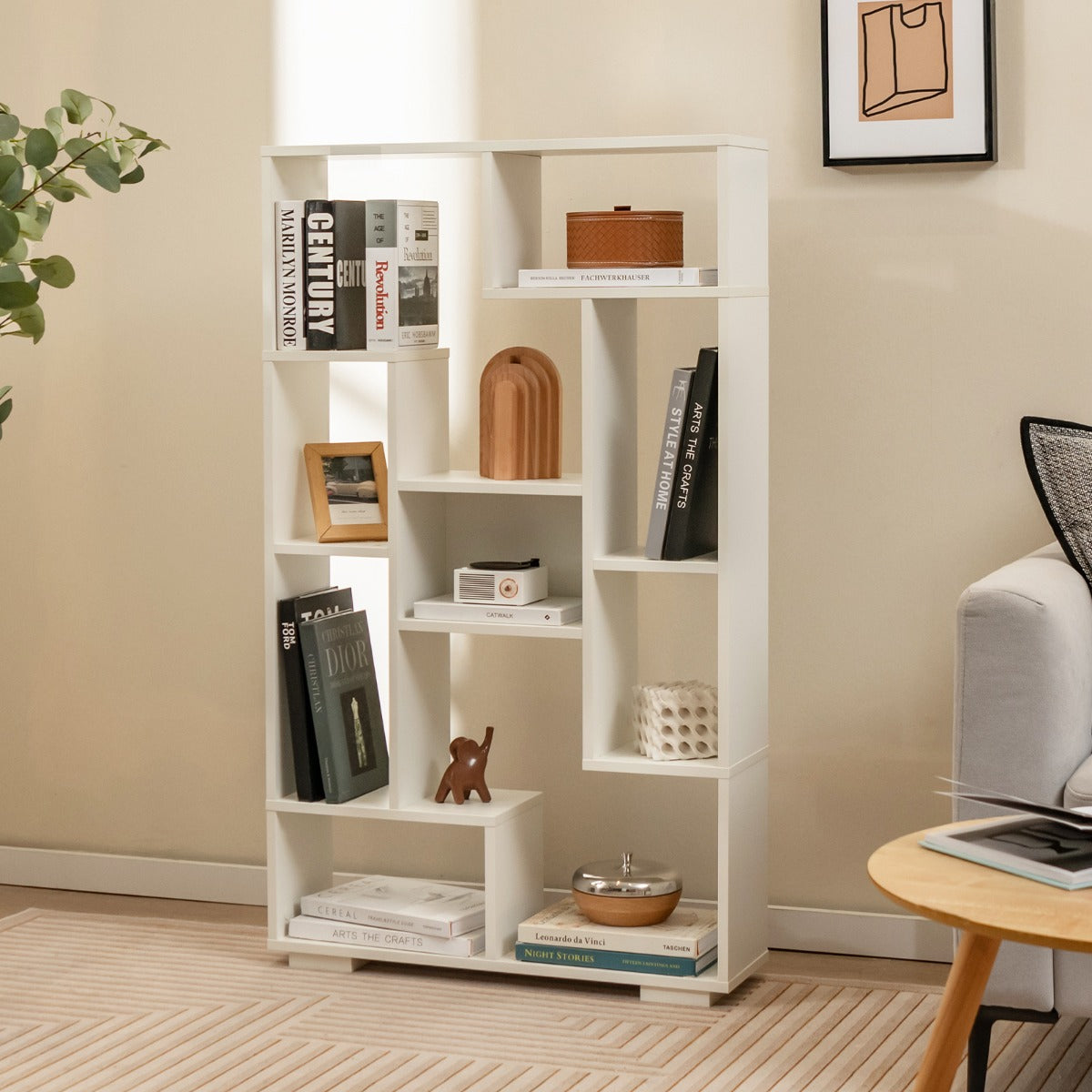 LIVSK Boekenkast met 11 Open Planken - Stevige Constructie met Anti-Kantelsets - Eenvoudige Montage - 20 x 70 x 120 cm - Wit