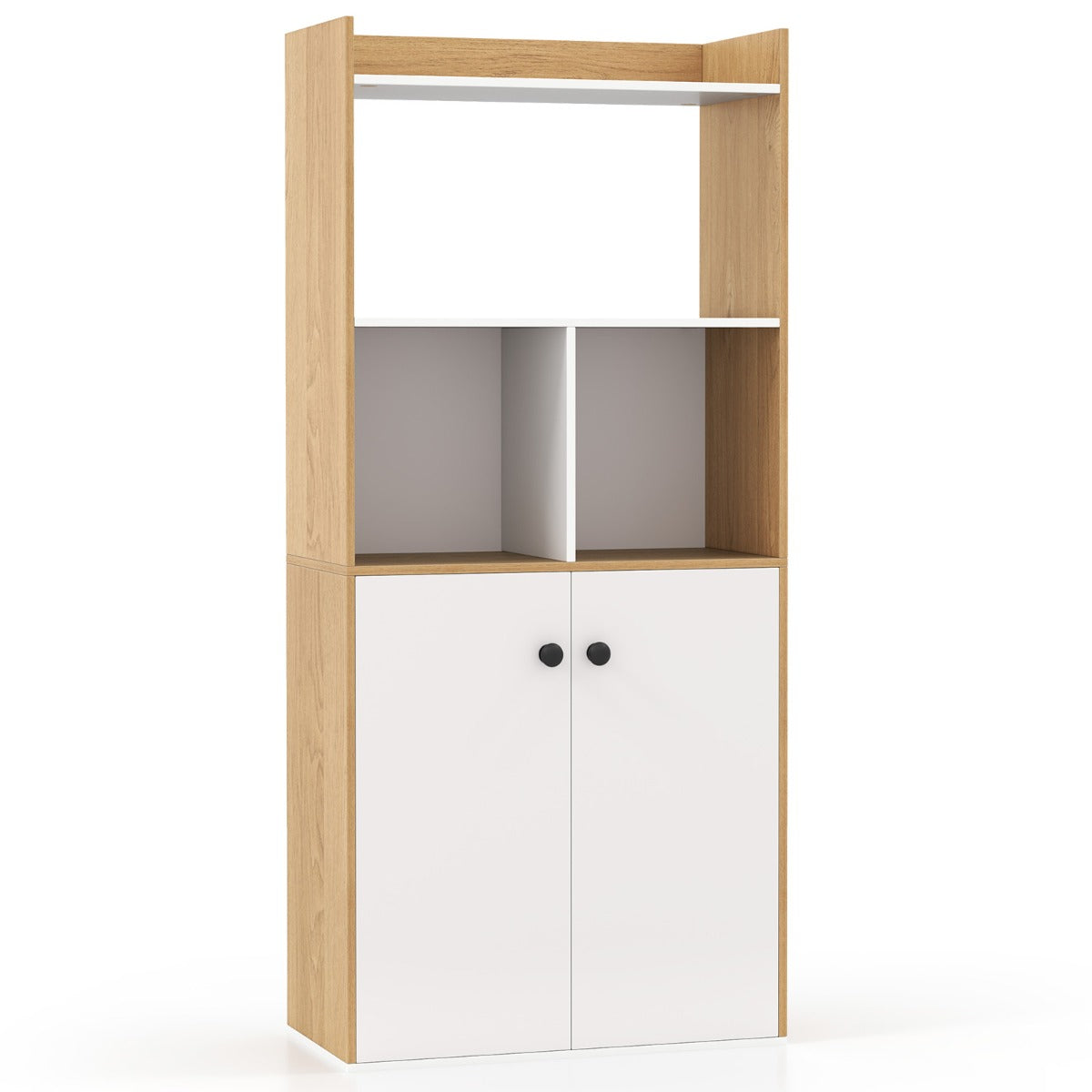 LIVSK Boekenkast met Dubbele Deuren - 4 Open Kubussen - Anti-kantelvoorziening - 60 x 30 x 133 cm - Wit en Natuurlijke