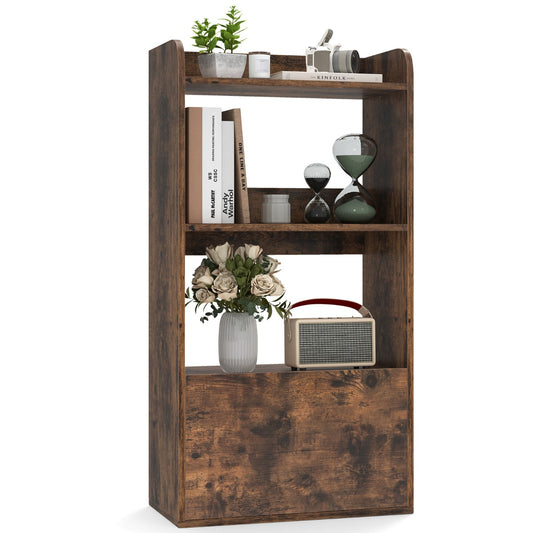 LIVSK Boekenkast met Lade - 3 Open Planken - Robuuste Constructie - Veilig met Anti-Kantelkits - 55 x 29 x 105 cm - Rustiek wit /