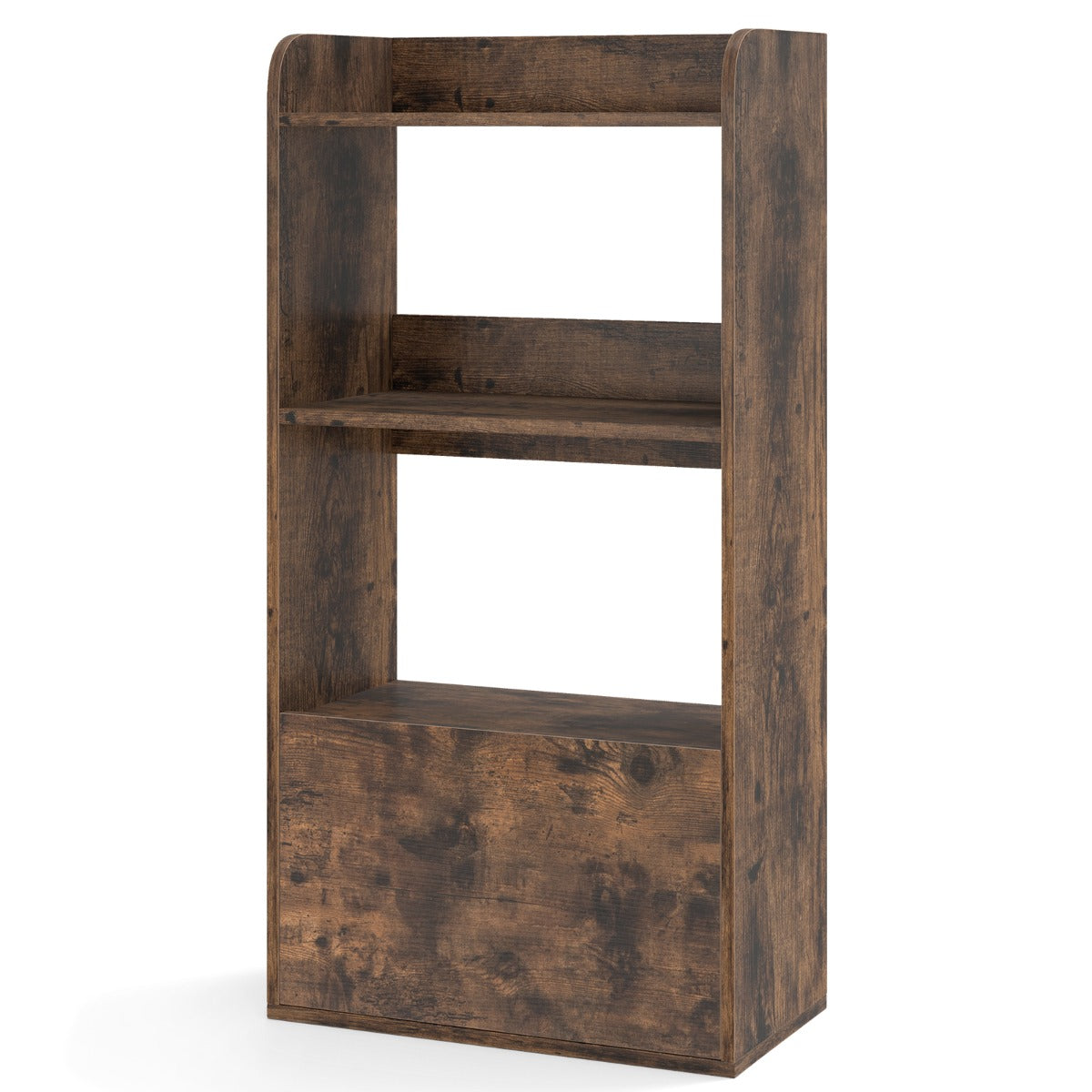 LIVSK Boekenkast met Lade - 3 Open Planken - Robuuste Constructie - Veilig met Anti-Kantelkits - 55 x 29 x 105 cm - Rustiek wit /