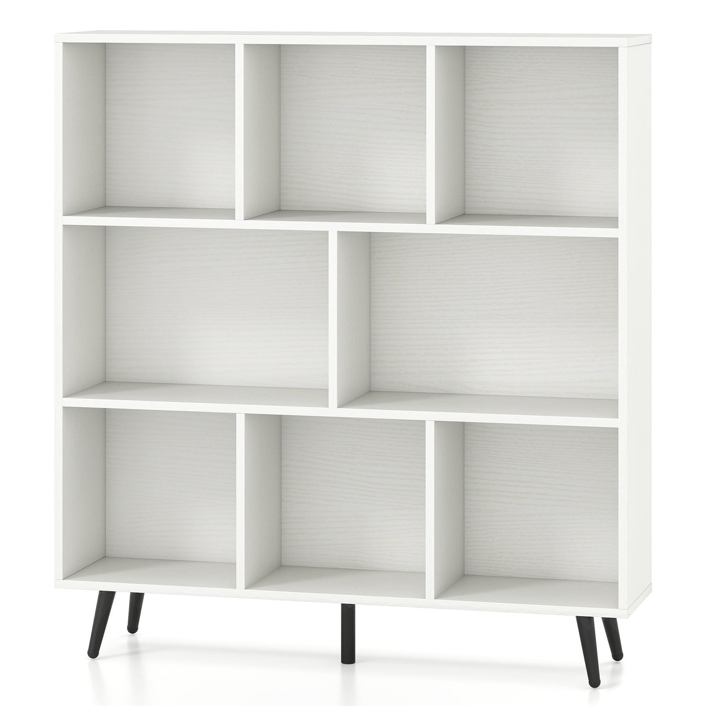 LIVSK Boekenplank met 7 Vakken - Vrijstaand met Metalen Poten - Inclusief Anti-Kantelsets - 100 x 24 x 107 cm - Wit + Zwart