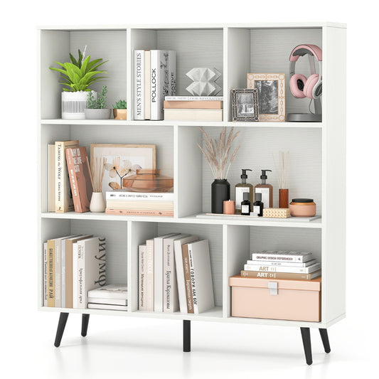 LIVSK Boekenplank met 7 Vakken - Vrijstaand met Metalen Poten - Inclusief Anti-Kantelsets - 100 x 24 x 107 cm - Wit + Zwart