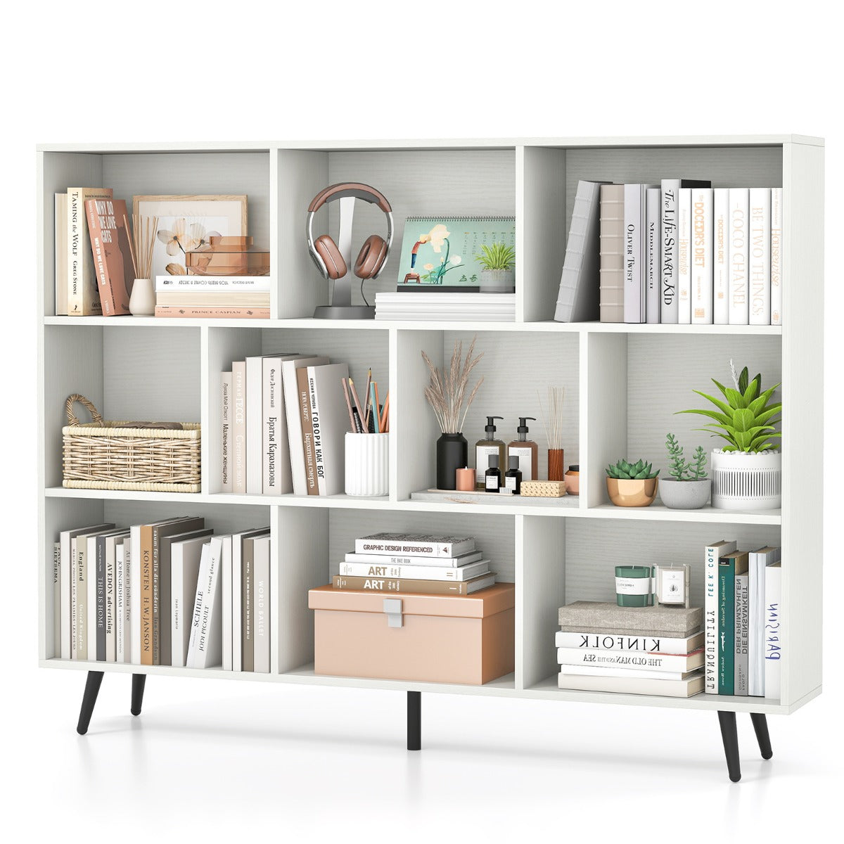 LIVSK Boekenplank met 7/8/10 Vakken - Vrijstaand met Antikantelvoorzieningen - Stevige Metalen Poten - Gemakkelijk te Onderhouden