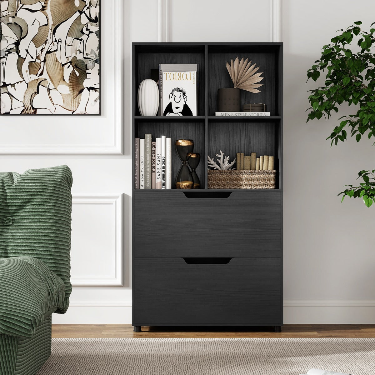 Livsk costway boekenkast met vier open planken twee grote laden en kantelbeveiliging 6