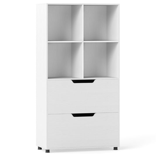 Livsk costway boekenkast met vier open planken twee grote laden en kantelbeveiliging wit