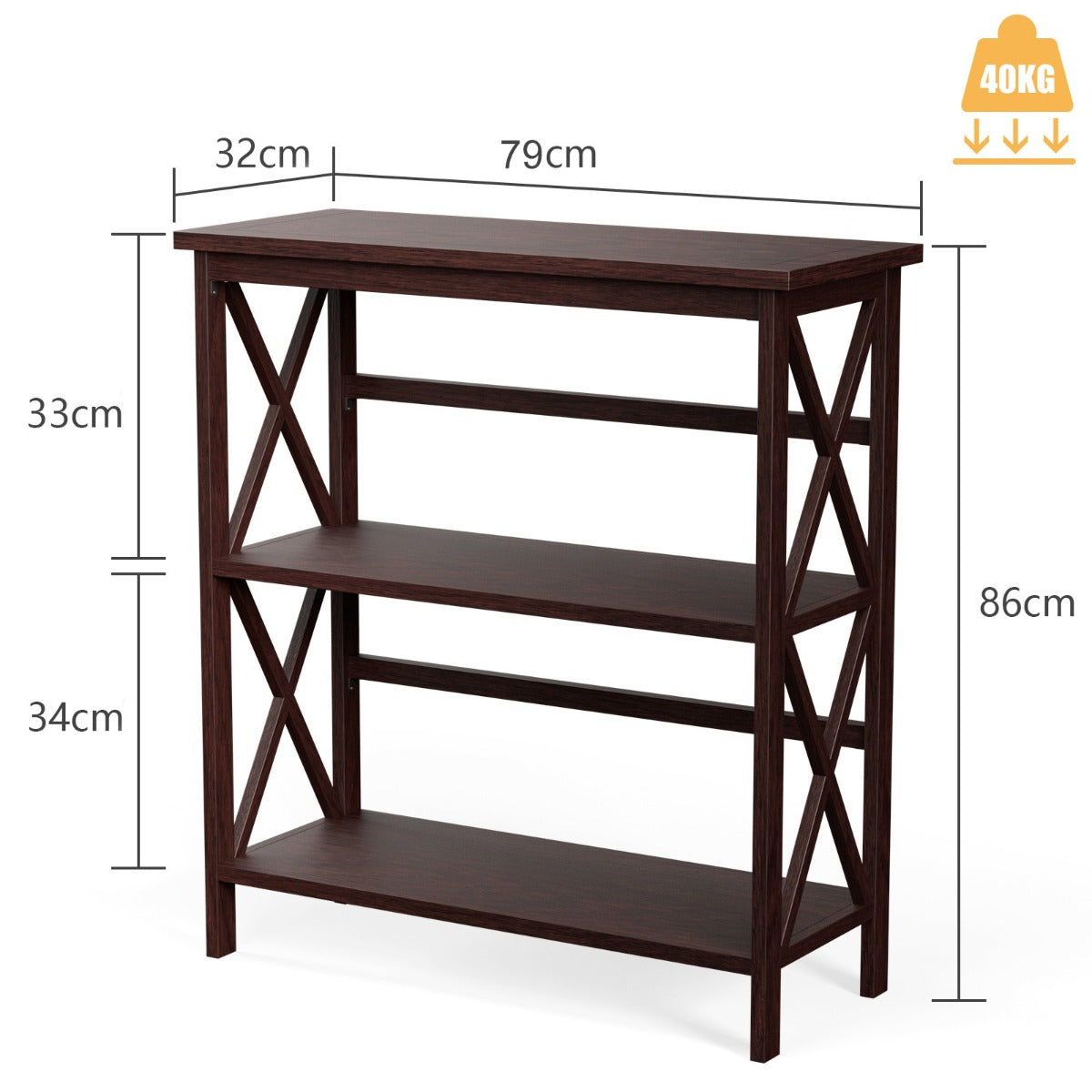 LIVSK Boekenkast 3 Niveaus - Anti-Kantelinrichting - Industrieel Design - Draagvermogen 40 kg - 79 x 32 x 86 cm - Koffie