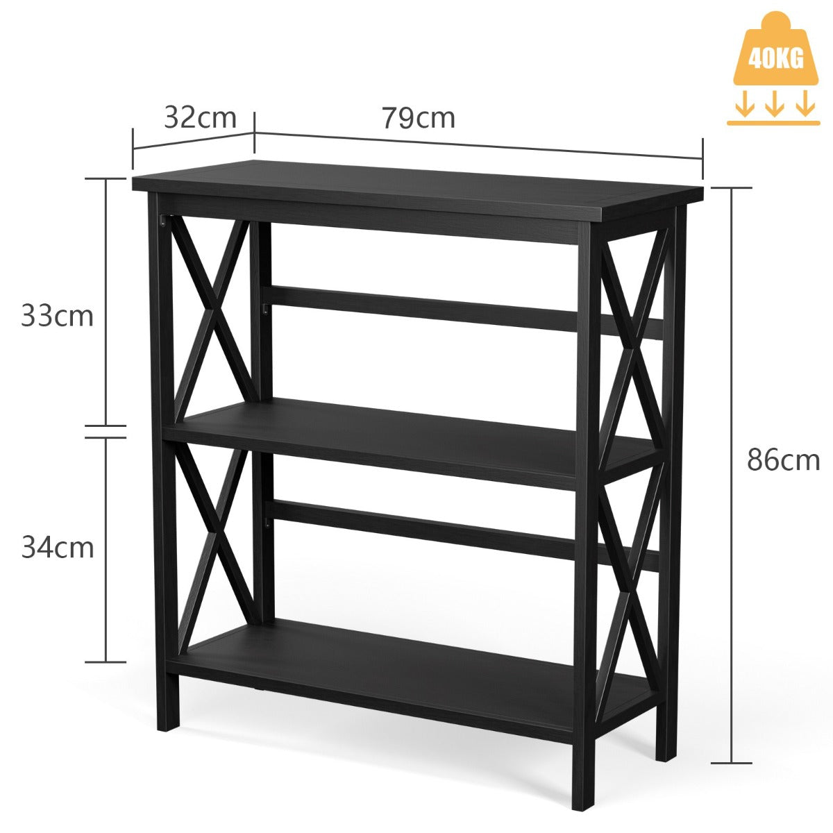LIVSK Console Boekenkast 3 Open Planken - Anti-Kantel - Industrieel Ontwerp - Grenen en MDF - 40 kg Draagvermogen - Zwart