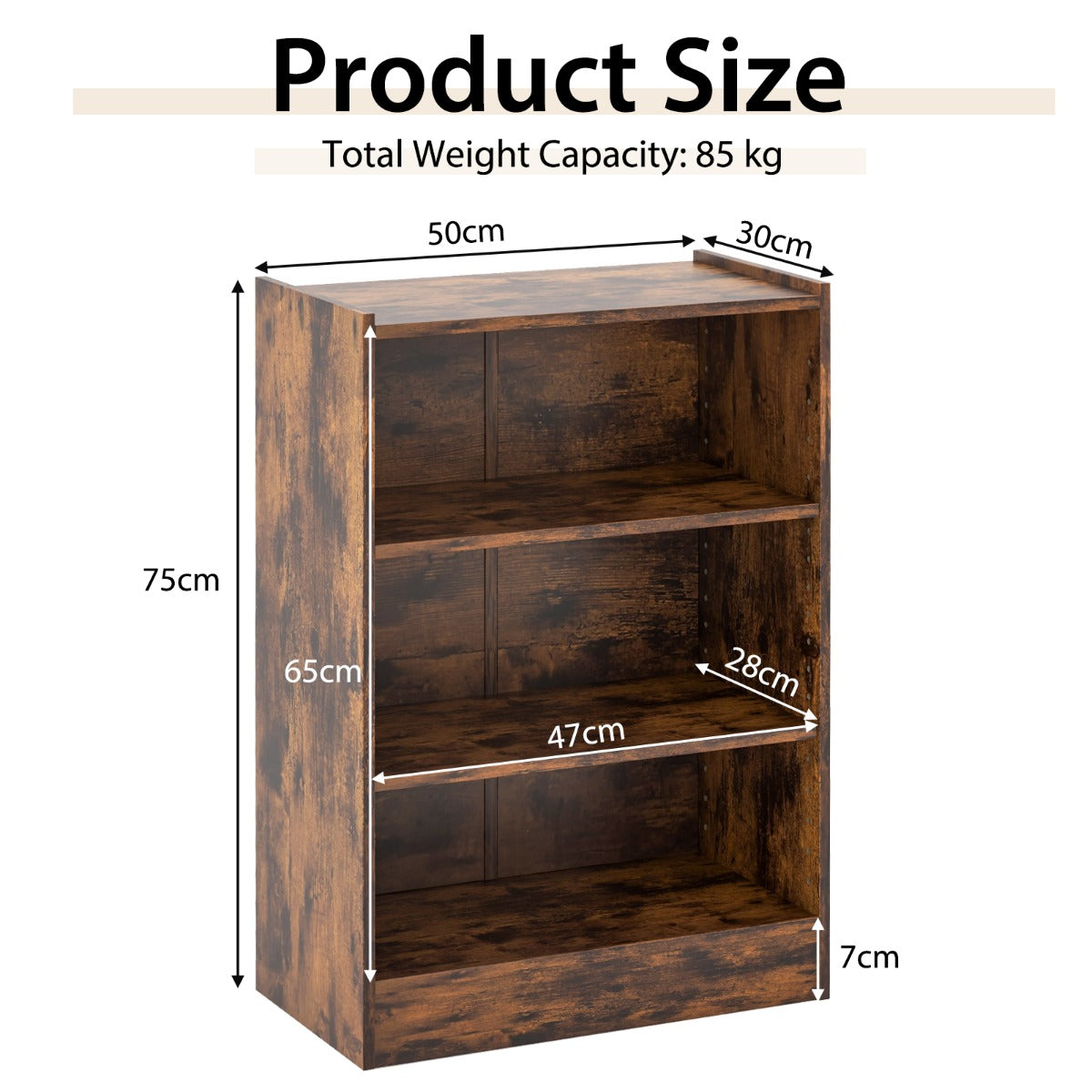 LIVSK Boekenkast met 3-Traps Design - 18 Verstelbare Planken - Kantelbeveiliging - Robuust en Modern - 50 x 30 x 75 cm - Bruin