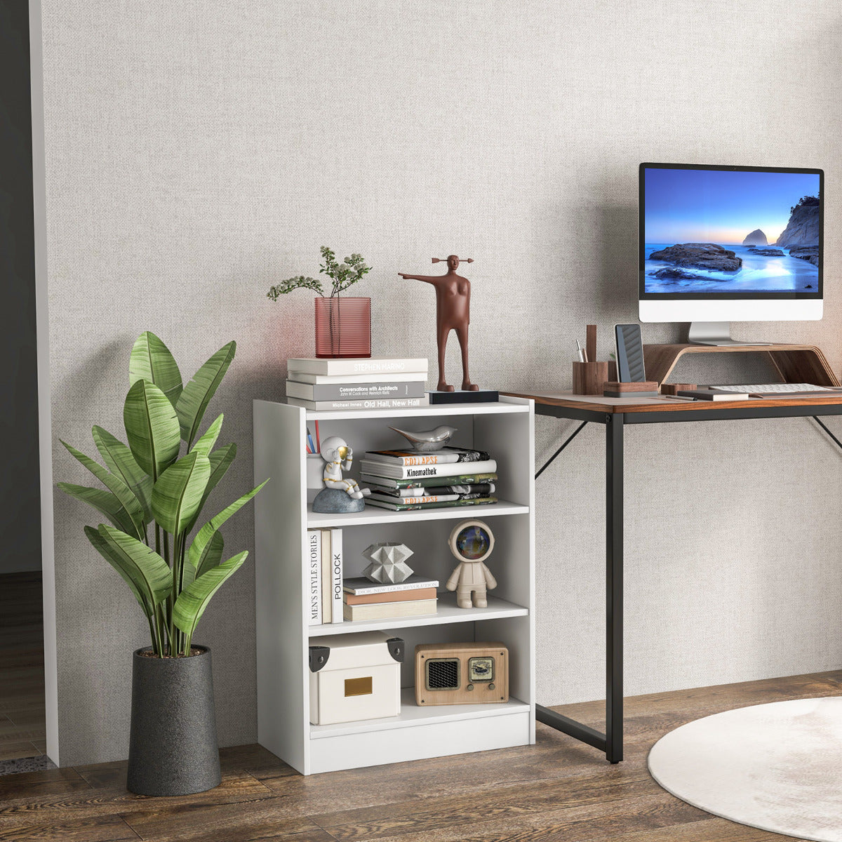 LIVSK Verstelbare Boekenkast - 3-traps Design met 18 Planken - Duurzaam en Modern - 50 x 30 x 75 cm - Wit