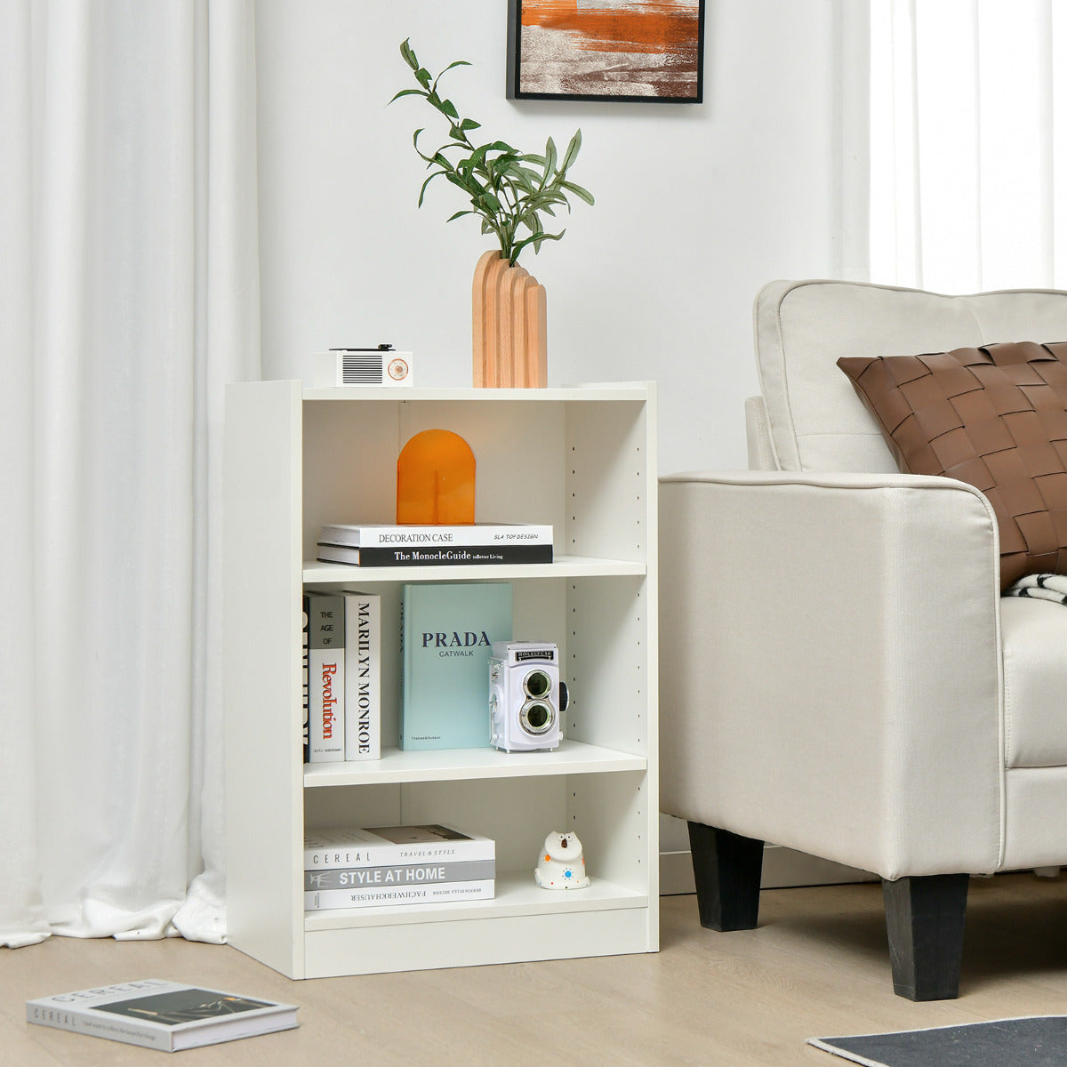 LIVSK Verstelbare Boekenkast - 3-traps Design met 18 Planken - Duurzaam en Modern - 50 x 30 x 75 cm - Wit