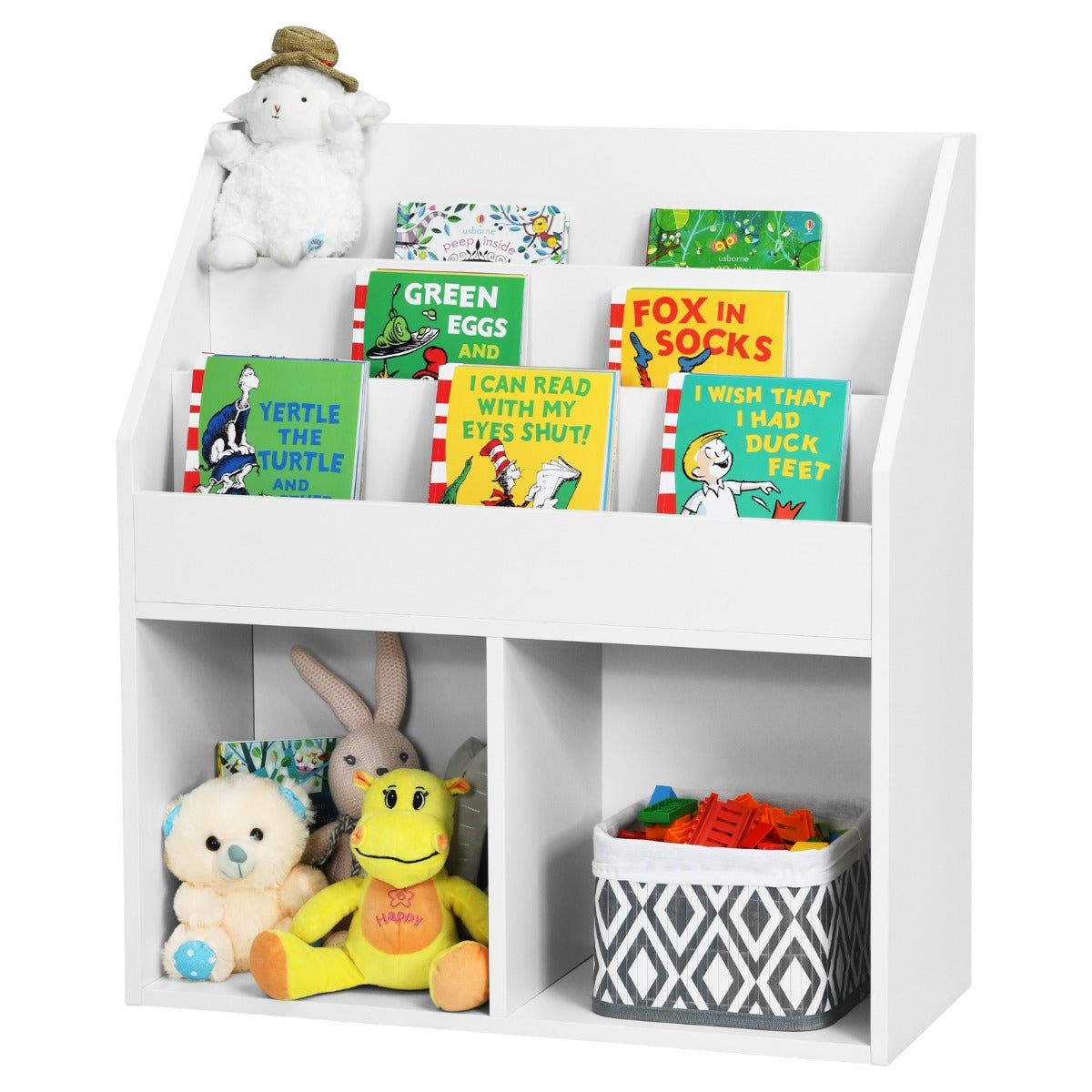 LIVSK Kinderboekenplank - 3-Traps Boekenkast - Veilig Hout - Ruime Opbergruimte - Eenvoudige Montage - Wit