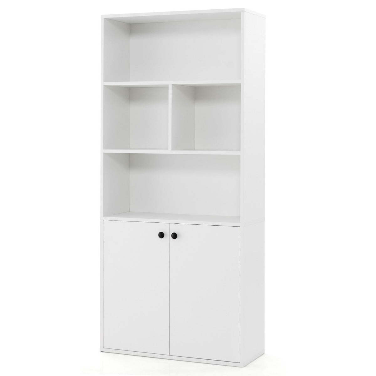 Livsk costway boekenrek met 5 verdiepingen en dubbele deuren 155 cm hoog staand rek met open vakken en verstelbare legplank 1 1